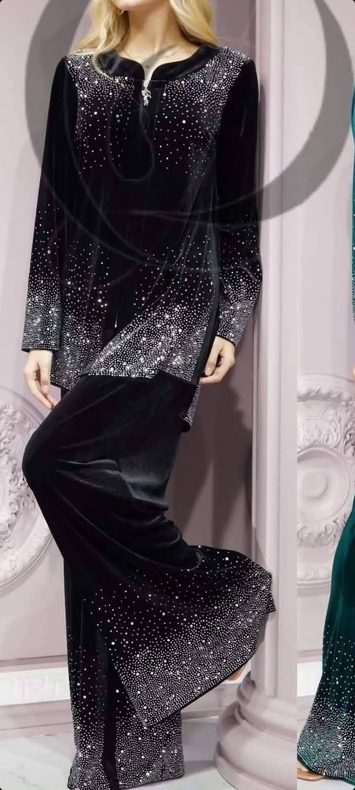 Black Stone work velvet set