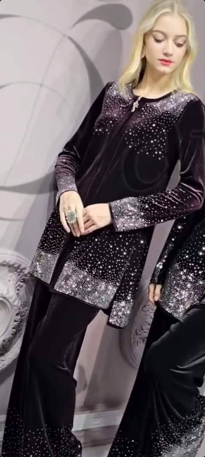 Perpel Stone work velvet set