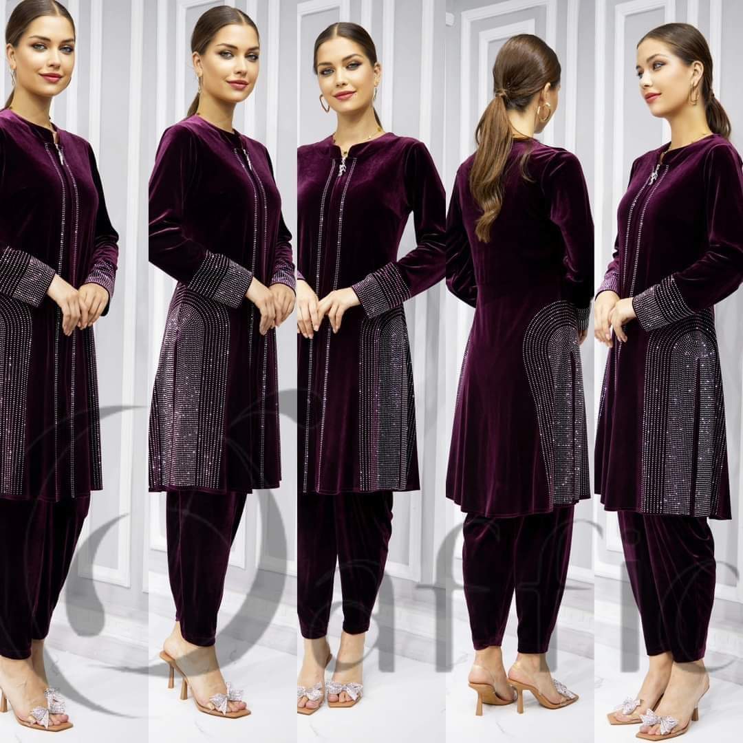 Perpel side fara velvet set