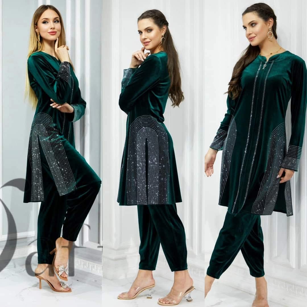 Green side fara velvet set