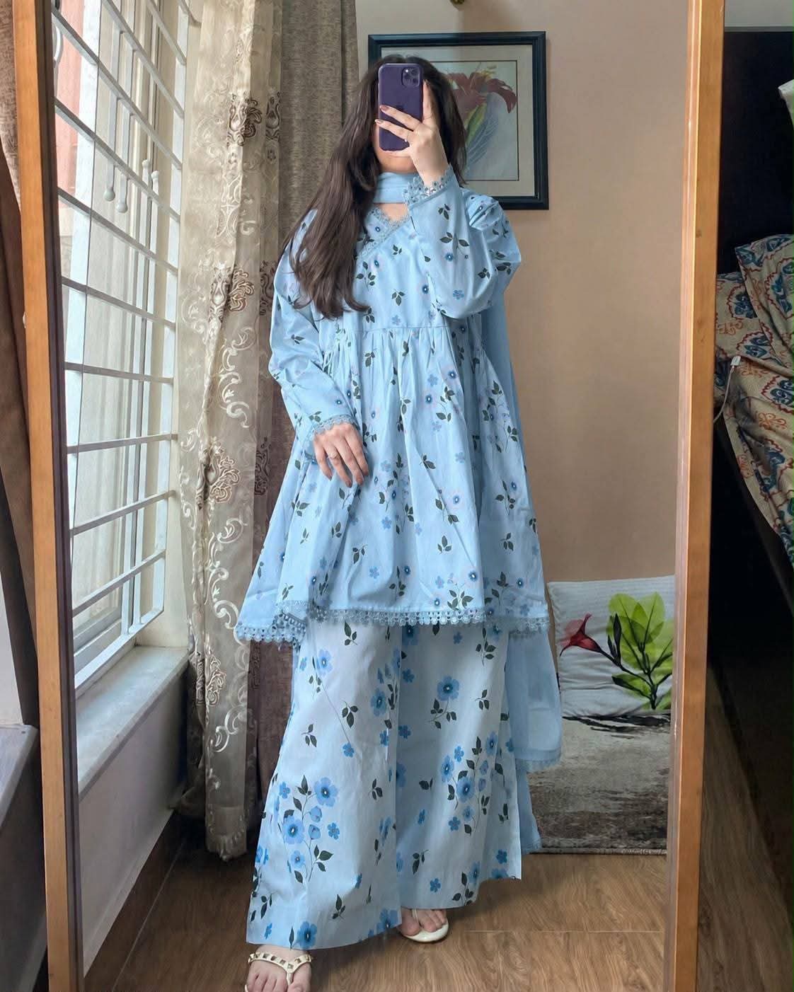 Premium sky blue Farshi set
