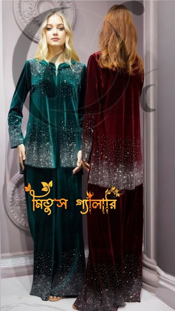 Korian Velvet and Stone Work Stylish Suit Set - Image 4