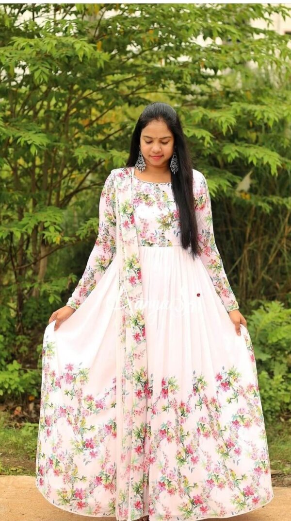 Beauty Queen White Digitally Floral Printed Anarkali Suit